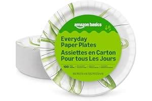 Amazon Basics Everyday Disposable Paper Plates, 8.62 Inch, Microwave-Safe, Cut Resistant, Soak-Proof, 100 Count, Packaging May Vary