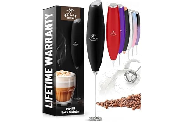 Zulay Kitchen Milk Frother Handheld Electric Whisk – Frother Wand with 2 Duracell Batteries, Durable Drink Mixer, Coffee Frother, Hand Blender, Frother for Protein Powder, Matcha & More - Black