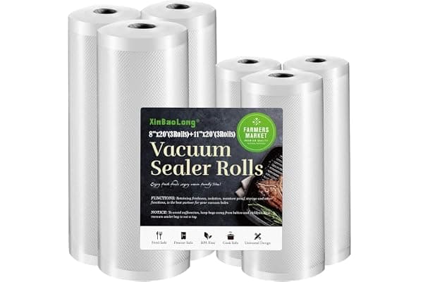 Vacuum Sealer Bags For Food 6 Pack, Kitchen Essentials | (3 Rolls 11"x20' + 3 Rolls 8"x20')Kitchen Commercial Grade, BPA Free, Freezer Bags, Sous Vide Cooking, Puncture Prevention