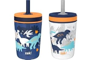Zak Designs Kelso Toddler Cups For Travel or At Home, 15oz 2-Pack Durable Plastic Sippy Cups With Leak-Proof Design is Perfect For Kids (DinoRoar, Zaksaurus)