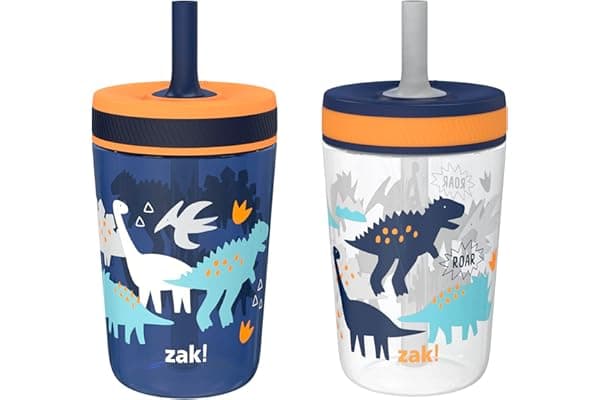 Zak Designs Kelso Toddler Cups For Travel or At Home, 15oz 2-Pack Durable Plastic Sippy Cups With Leak-Proof Design is Perfect For Kids (DinoRoar, Zaksaurus)