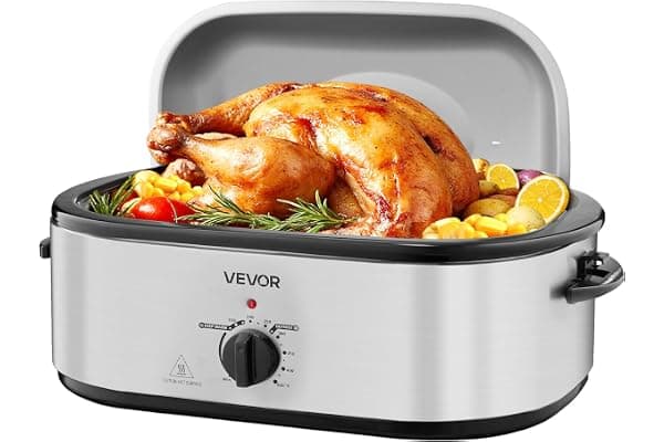 VEVOR Roaster Oven, 22QT Electric Roasting Pan, 150-450℉ Adjustable Temperature Multifunctional Electric Roaster Oven with Self-Basting Lid, Defrost & Warm Function for Holiday Meal, Fits 26lb Turkey