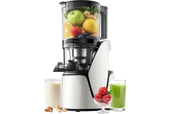 EanOruus Juicer Machines, 3-in-1 Cold Press Juicer with 6.5" Extra Large Chute, 100oz Large Capacity, AC Motor, Makes Juice, Nut Milk & Sorbet, Bright White