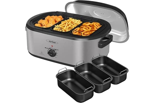 Pregnancy Hack: Sunvivi Electric Roaster Oven, 24 QT Turkey Roaster Oven with 3 Bin Buffet Server, 150-450F Full-Range Temperature Control, Removable Pan & Rack, Stainless Steel, Silver