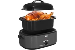 Sunvivi Electric Roaster,18 Quart Roasting Oven with Self-Basting Lid Removable Pan,Turkey Roaster Oven with 150 to 450F Temperature Control Cool-Touch Handles,Grey