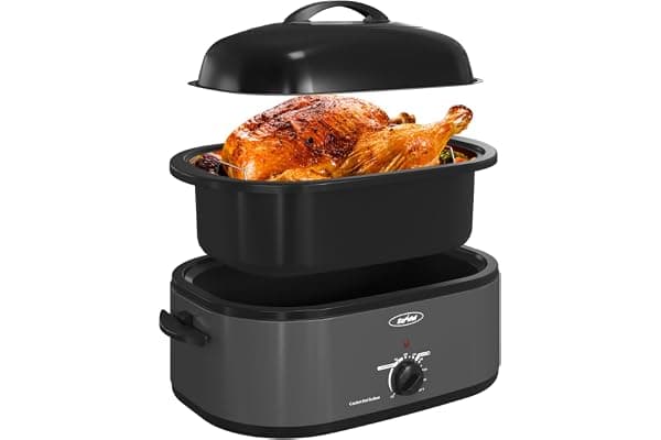 Sunvivi Electric Roaster,20 Quart Roasting Oven with Self-Basting Lid Removable Pan,Turkey Roaster Oven with 150 to 450F Temperature Control Cool-Touch Handles,Grey