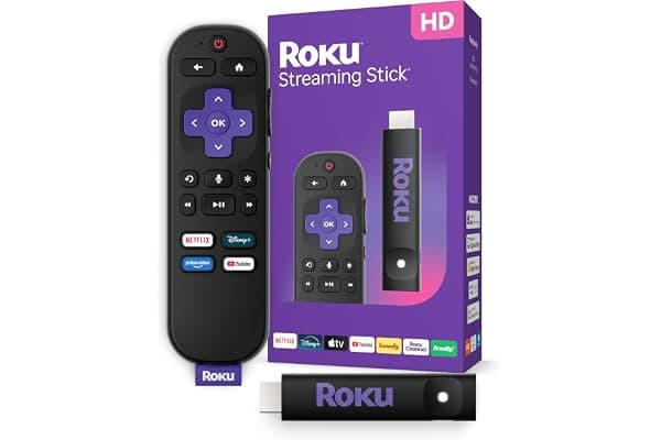 Roku Streaming Stick HD with Voice Remote | Compact 4K Streaming Device for TV with Roku Voice Remote & Long-Range Wi-Fi - Free & Live Local News, Sports
