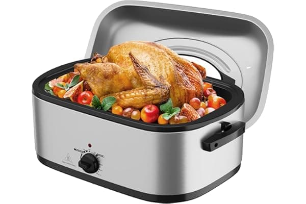We Are Obsessed With This: Sunvivi Electric Roaster Oven with Visible Self-Basting Lid, 24 Quart Turkey Roaster Oven with Removable Pan and Rack,Stainless Steel,Silver