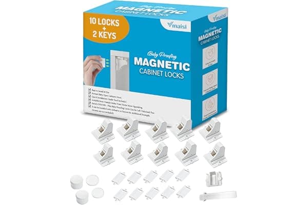 Vmaisi Adhesive Magnetic Locks for Cabinets & Drawers (10 Locks and 2 Keys)
