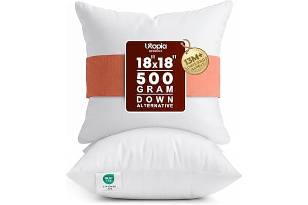 Utopia Bedding 18x18 Pillow Inserts, White Throw Pillows for Couch, 2 Pack | 100% Virgin Filling, Indoor Cushion Inserts for bed, sofa & couch, Extra Filled, Supportive & Fluffy Decorative Pillows