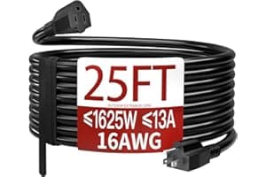 Skrizcable 16/3 25 FT Outdoor Extension Cord Waterproof, Weatherproof & Flame Retardant Black 3 Prong Power Cord Outside for Lawn & Garden, 13 Amps 1625 Watts 125 VAC 16AWG SJTW, ETL Listed