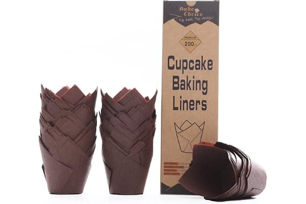 Bake Choice 200pcs Brown Tulip Cupcake Liners for Baking Cups European Parchment Paper Tulip Muffin Liners, Nordic Paper Cupcake Wrapper for Party, Christmas, Standard Size
