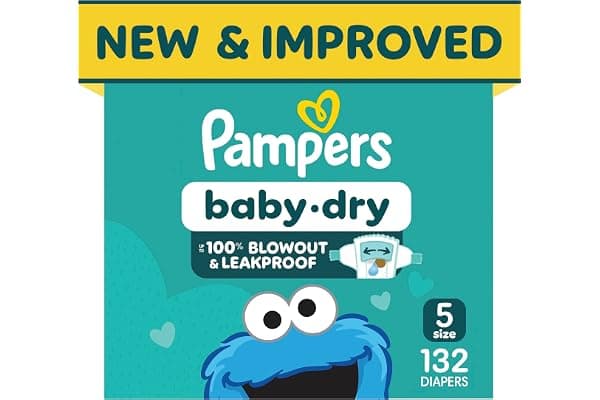 Pampers Baby Dry Ultra Cushiony Diapers, Size 5 (20-37 lbs), 132 Count, Up to 100% Leakproof (Packaging May Vary)