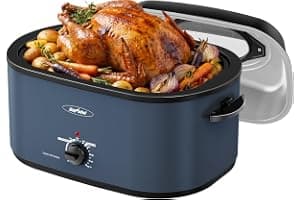SUNVIVIPRO 30QT Electric Roaster Oven, 30LB Large Turkey Roaster with Viewing Window, 360° Heat Circulation for Crispy Skin, Precise Temp Control, Non-Stick Pan for Thanksgiving & Meal Prep, Blue