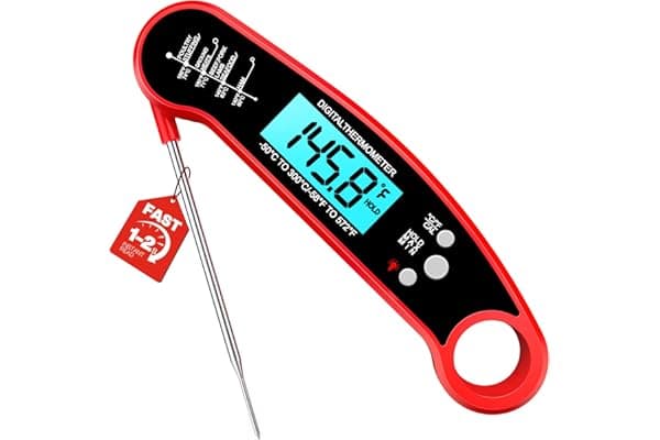 Instant Read Meat Thermometer Digital, 1-2 Sec, Food, Cooking, Grilling | Bright Backlit Display, Waterproof for Air Fryer, Smoker, Candy, Kitchen Gadgets, BBQ Essentials, Gift for Men Husband, Red