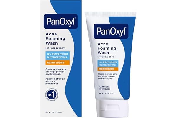 PanOxyl 10% Benzoyl Peroxide Acne Foaming Wash, Maximum Strength, Daily Acne-Fighting Face and Body Cleanser, Face Wash to Clear, Treat and Prevent Acne Pimples and Stubborn Breakouts, 5.5 Oz Tube