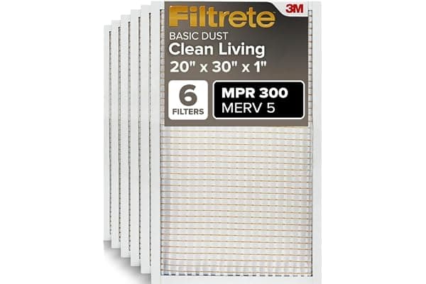 Filtrete 20x30x1 Air Filter MERV 5, 6-Pack AC Furnace HVAC Filters for Home, MPR 300 Basic Dust Defense, Pleated Electrostatic (Actual Size 19.81 x 29.81 x 0.81 in)