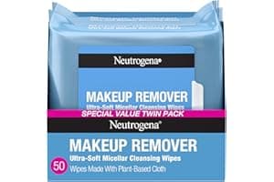 Neutrogena Makeup Remover Micellar Wipes for Face Daily Gently Removes Oil Dirt and Waterproof Makeup in a Simple Fully Plant-Based Cloth, 2 pack of 25 ct
