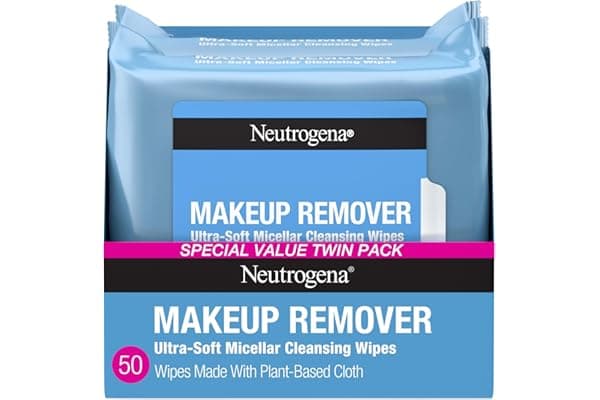 Neutrogena Makeup Remover Micellar Wipes, 2 Pack of 25 Ct | Plant-Based Micellar Water Cleansing Cloths, Gently Removes Oil, Dirt & Waterproof Makeup, No Heavy Residue, Alcohol-Free