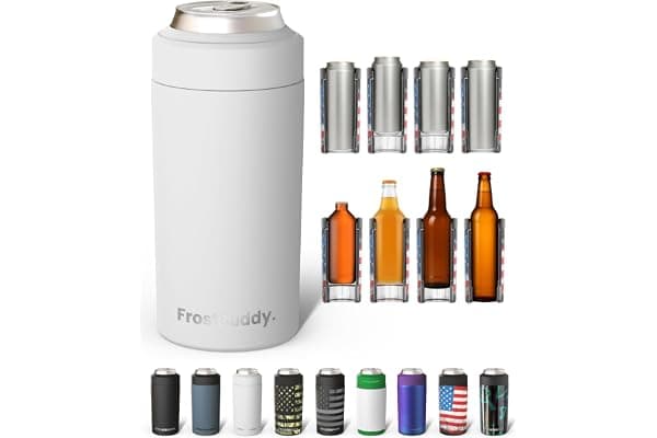 Frost Buddy Universal Buddy Can Cooler - Fits All - For Regular 12 & 16 oz or Slim-Size Bottles - Insulated Double -Walled Stainless Steel (All white)