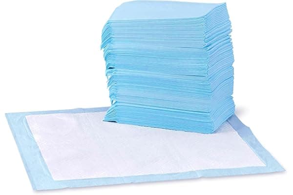 Amazon Basics Leak-Proof Dog and Puppy Potty Training Pee Pads with Quick-Dry 5-Layer Super Absorbent Design, Regular Size 22 x 22 inch, Blue & White, 100 Count