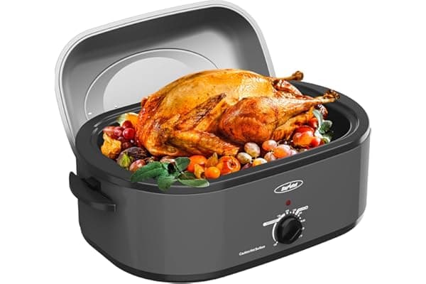 Mom's Pick of the Week: 22-Quart Electric Roaster Oven with Removable Pan and Self-Basting Lid, Perfect for Turkey Roasting with Temperature Control from 150 to 450°F and Cool-Touch Handles,Grey