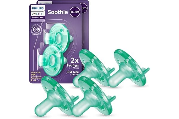 Philips Avent Soothie Baby Pacifiers - 100% Silicone Pacifiers for Babies 0-3 Months, One-Piece Design, BPA-Free, Extra Durable, Green, 4 Pack, Model SCF190/41