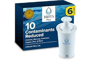 Brita BritaPlus Replacement Water Filter for Pitchers and Dispensers, WQA NSF/ANSI Certified, Reduces 2x More Contaminants vs. Standard Brita, Reduces Chlorine Zinc Copper Mercury & More, 6 Filters