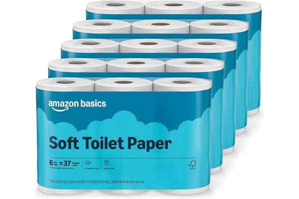 Hidden Gem Find: Amazon Basics 2-Ply Soft Toilet Paper, 30 Rolls (5 Packs of 6), 350 Sheets per Roll, Septic Safe, Equivalent to 185 Regular Rolls