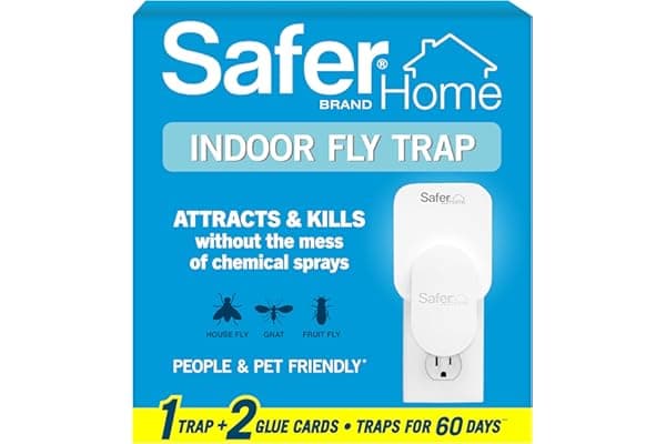 Safer Home Flying Insect Trap, Plug-In Fruit Fly Trap for Indoors, 1-Pack | Flying Insect, Moth, & Gnat Trap, Fruit Fly Killer, Fly Catcher, 24/7 Catch, Chemical-Free, 1 Trap + 2 Glue Cards, SH502