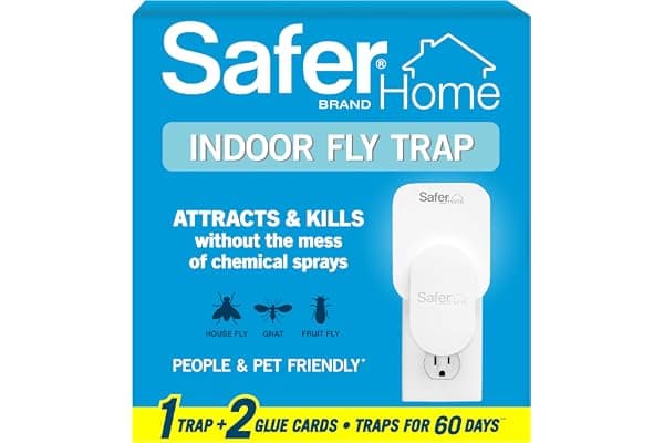 Safer Home Flying Insect Trap, Plug-In Fruit Fly Trap for Indoors, 1-Pack | Flying Insect, Moth, & Gnat Trap, Fruit Fly Killer, Fly Catcher, 24/7 Catch, Chemical-Free, 1 Trap + 2 Glue Cards, SH502