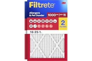 Filtrete 16x25x1 Air Filter, MERV 11, MPR 1000, Allergens & Pet Dander, 3-Month AC and Furnace Filters, Cleaner Air, Reliable Airflow, 2 HVAC Filters (Actual Size 15.68 x 24.68 x 0.81 in)