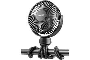 Gaiatop Mini Portable Stroller Fan, Battery Operated Small Clip on, Detachable 3 Speed Rechargeable, 360° Rotate Flexible Tripod Better Cooling for Car Seat Crib Treadmill Travel Black