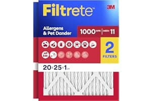 Filtrete 20x25x1 Air Filter, MERV 11, MPR 1000, Allergens & Pet Dander, 3-Month AC and Furnace Filters, Cleaner Air, Reliable Airflow, 2 HVAC Filters (Actual Size 19.68 x 24.68 x 0.81 in)