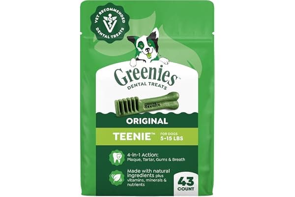 Greenies Teenie Original Natural Dental Dog Treats, Chicken, 43 Count | Veterinarian-recommended, supports oral health & freshens breath, clean to gumline, for dogs 5-15 lbs, chicken flavor