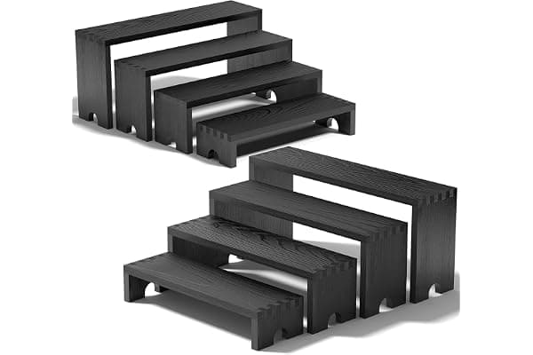 2 Set Black Wooden Tiered Riser Display Stands for Vendor Events,Stackable Wood Cupcake Stand,Farmhouse Decor Wood Dessert Table Display Set,Vendor Booth Display Items,Food Display Risers for Party