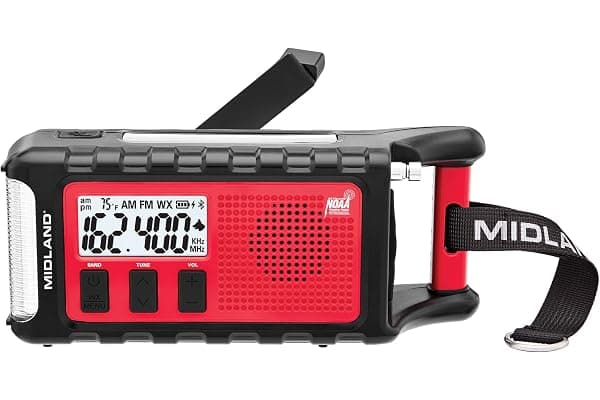 Midland - ER310PRO, Portable Emergency Bluetooth Weather AM/FM Radio | 10,000 mAh Power Bank - Multiple Power Sources, SOS Flashlight, Ultrasonic Rescue Dog Siren, & NOAA Weather (Red/Black)