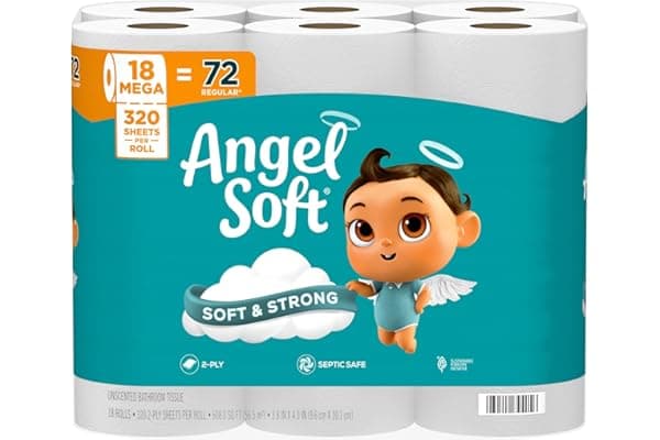 Angel Soft Toilet Paper, 18 Mega Rolls = 72 Regular Rolls, Soft and Strong | Toilet Tissue