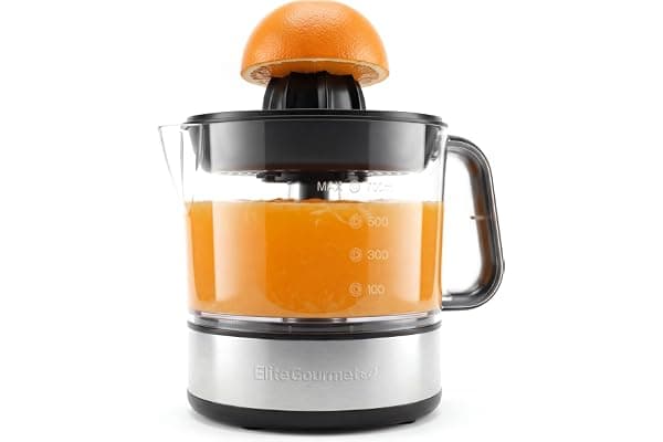 Elite Gourmet ETS623 BPA-Free 40-Watt Electric Citrus Juicer, Compact, Large Volume, Pulp Control, Oranges, Lemons, Limes, Grapefruits with Easy Pour Spout, 24oz, Black/Stainless Steel