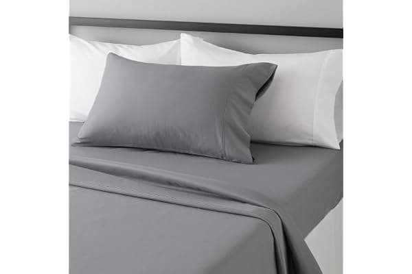 Amazon Basics Lightweight Breathable Brushed Microfiber 3-Piece Bed Sheet Set With 14-Inch Deep Pockets, Wrinkle Resistant, Twin XL, Dark Gray, Solid