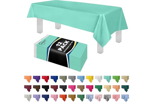 Grandipity 12 Pack Premium Disposable Plastic Tablecloth 54 Inch. x 108 Inch. Decorative Rectangle Table Cover - Aqua