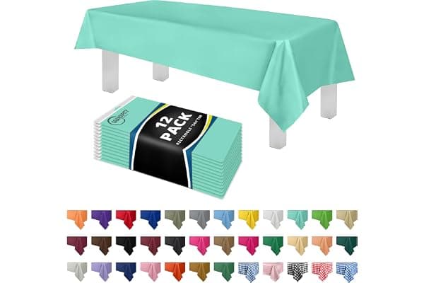Trending on Amazon: Grandipity 12 Pack Premium Disposable Plastic Tablecloth 54 Inch. x 108 Inch. Decorative Rectangle Table Cover - Aqua