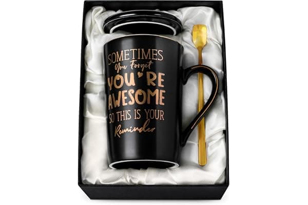 Anniversary Birthday Thank You Gifts for Men, Sometimes You Forget You're Awesome - 14oz Unique Black Ceramic Inspirational Mug with Gold Print, Funny Valentines Day Presents for Boyfriend Husband Him