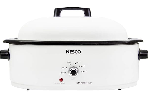 NESCO MWR18‑14 Electric Roaster Oven for Family‑Size Meals, White 18‑Quart Countertop Roaster with Adjustable Temperature Control