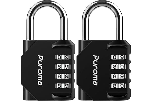 Puroma 2 Pack Combination Lock Locker 4 Digits Combo Padlock Gym Black | For School Gate Fence Toolbox Hasp Storage, Outdoor, Resettable, Weatherproof, Side Window, Crack Cut Resist, Hardened Steel