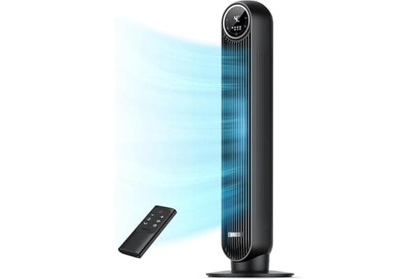 DREO Tower Fan for Bedroom, 28ft/s Velocity, Ultra Quiet Fan, 8 Speeds | 2026 Upgraded DC Motor, 90° Oscillating, 4 Modes Standing Fan, Bladeless Fan for Indoors, Floor Fans with Remote, Black