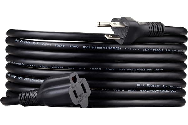 Amazon Basics Extension Cord, 15 Ft, 3-Prong Outlet Extender, Indoor, 13 Amps, 125V, Black