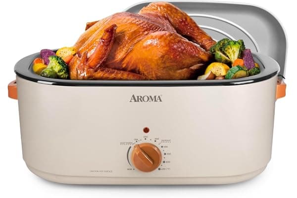 AROMA® 22Qt. Roaster Oven with Self-Basting Lid, Fits 26-lb. Turkey, Adjustable Temperature Settings, Keep Warm Setting, Stainless Steel (ART-832ST)