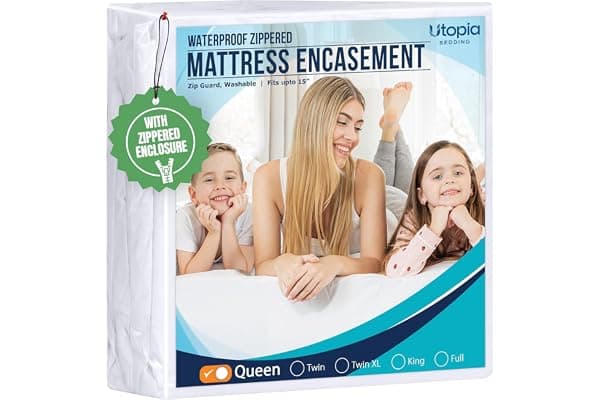 Utopia Bedding Queen Size Mattress Protector Zippered, 100% Waterproof | Bed Bug and Dust Mite Proof Mattress Encasement, Absorbent 6 Sided Mattress Cover fits upto 15" deep, Machine Washable