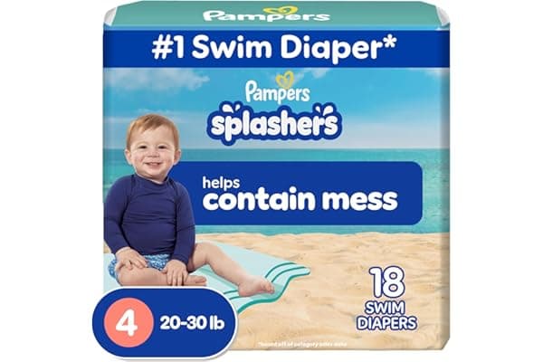 Pampers Swim Diapers - Splashers - Size 4, 18 Count, Gap-Free Disposable Baby Swimming Pants